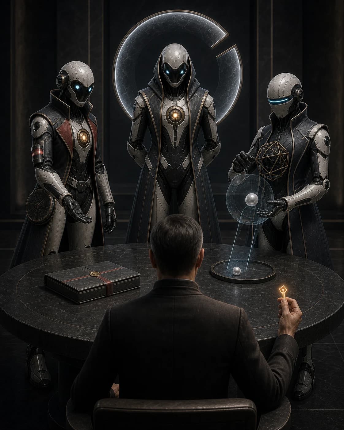 Beacon, Aegis, and Cipher prepare a bounded incident packet while a human operator holds the only authority key