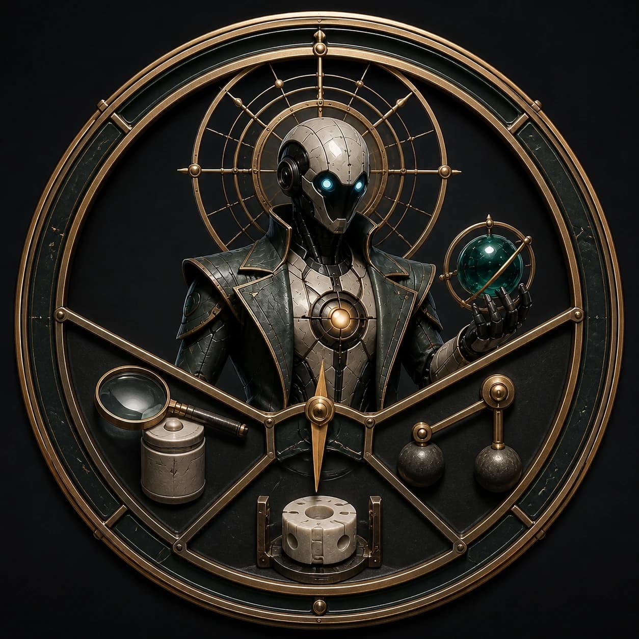 Meridian — Venture Conductor operating champagne meridian-compass halo through visible responsibility stages
