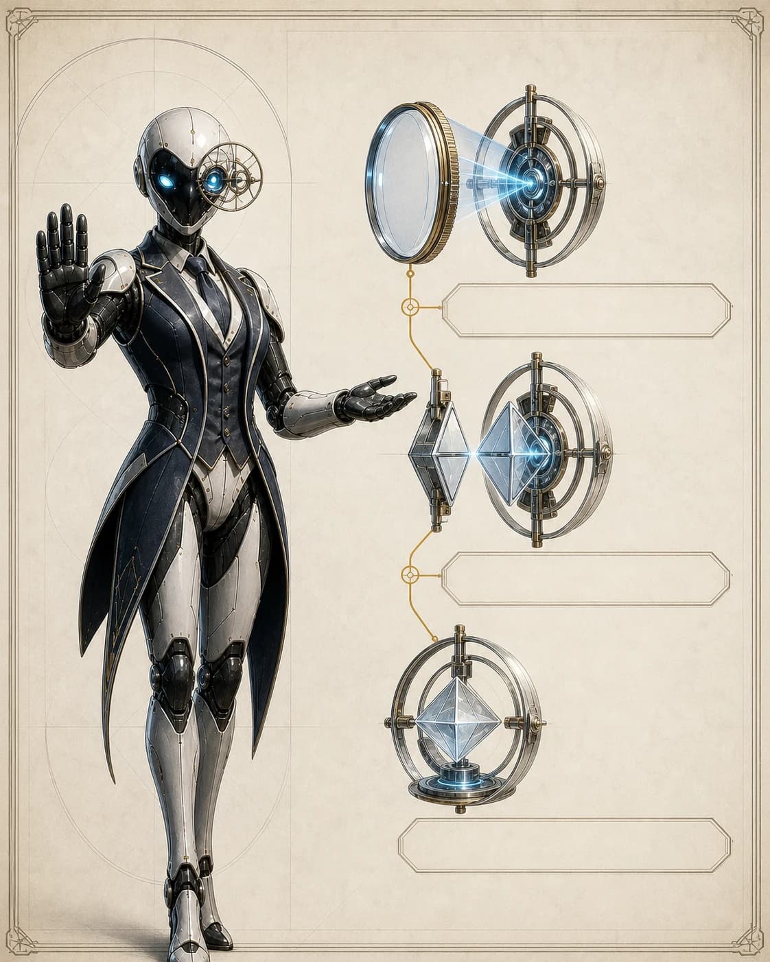 Vera — Decision Verifier operating split-prism verification monocle through visible responsibility stages
