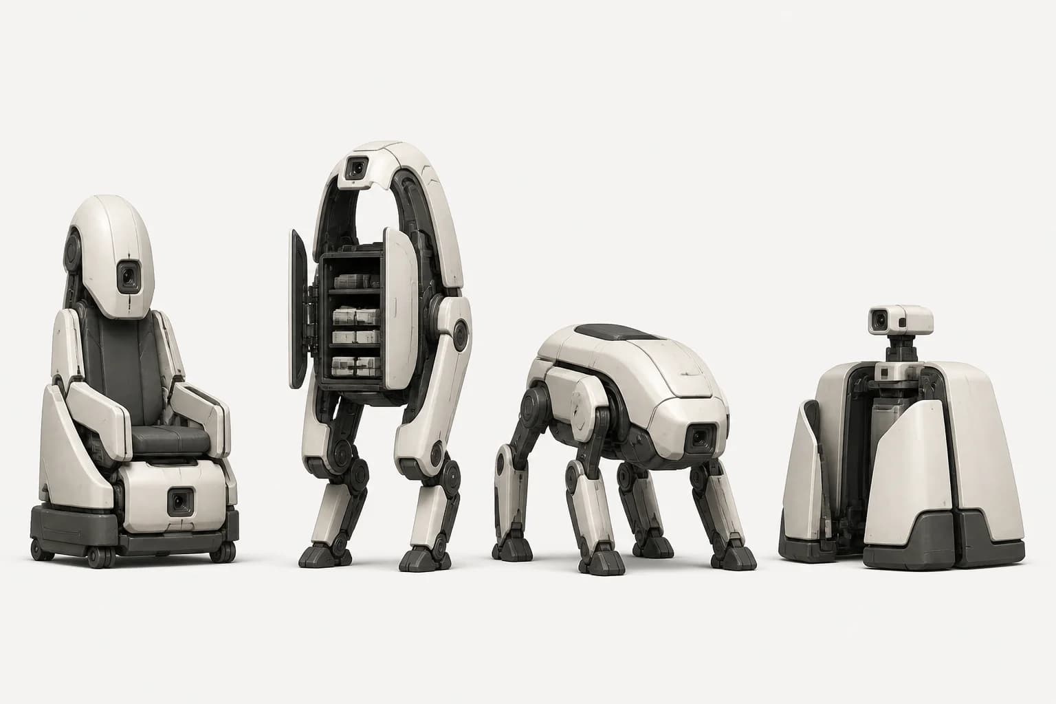 Four calm protective robot concepts including an evidence custodian and compact boundary steward