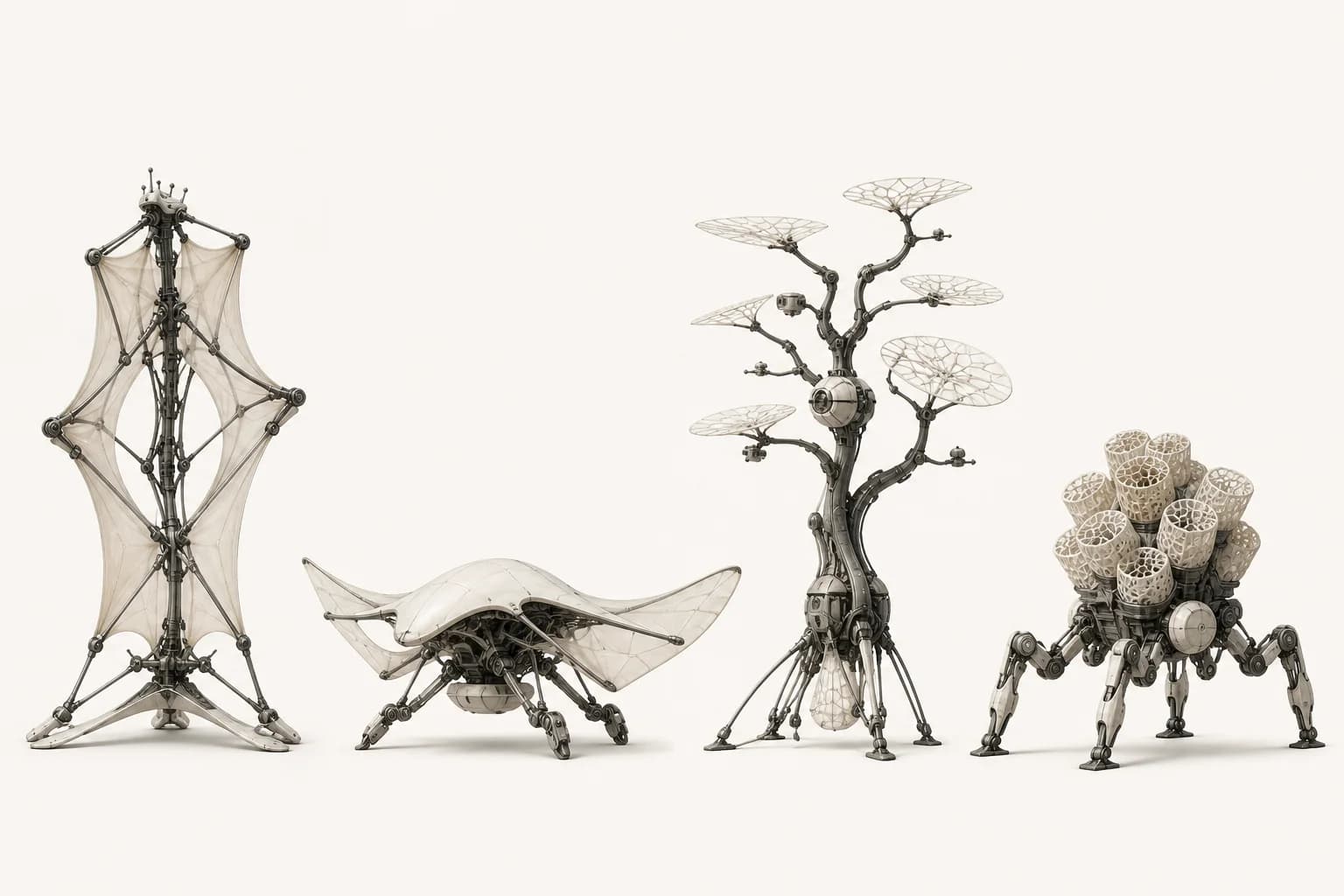 Four clean biotech robots based on membrane, manta, branching photosensitive, and coral-like engineering