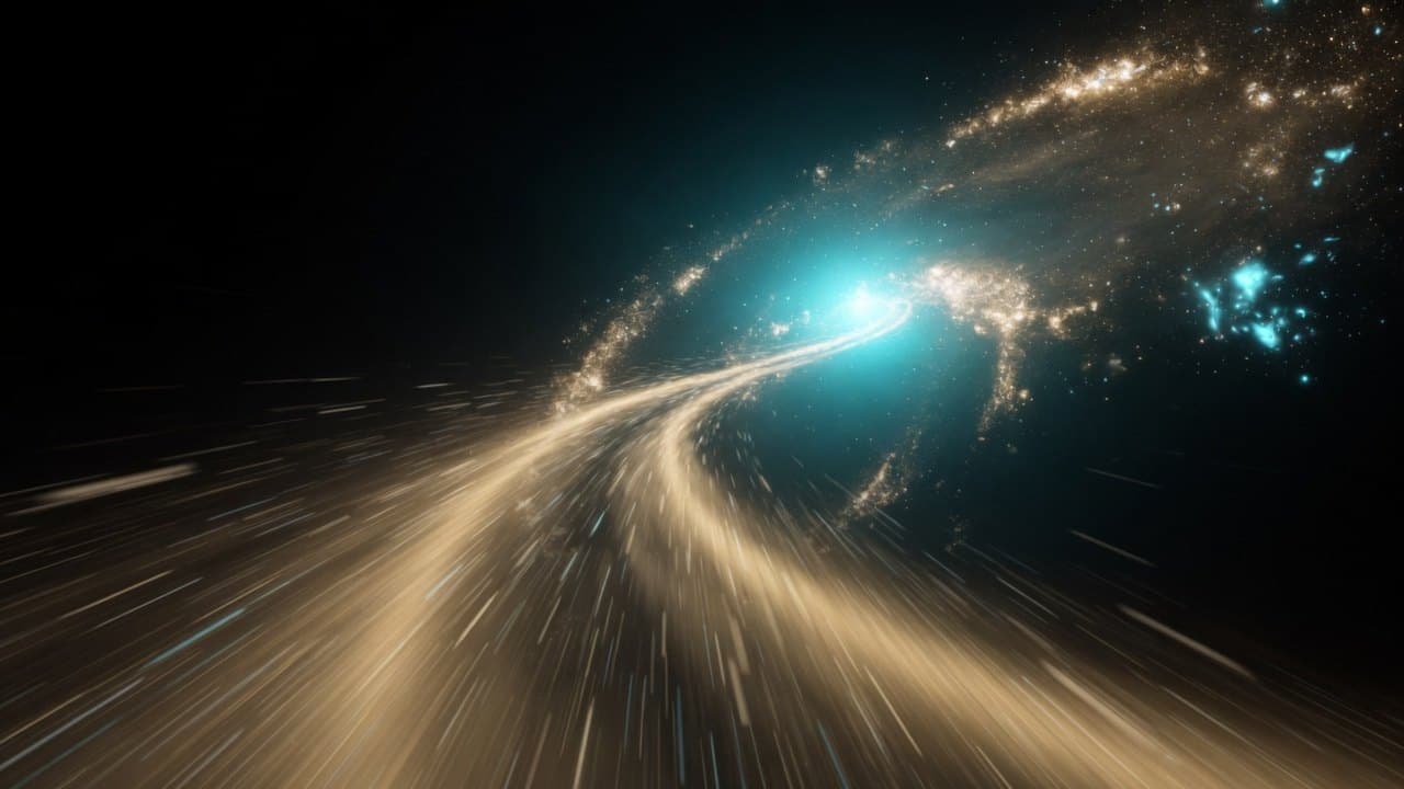 A dust-lane rushing toward a cyan core. Workflows atmosphere.